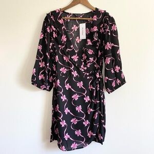 Miss Selfridge Black Dress with Pink Bow Pattern